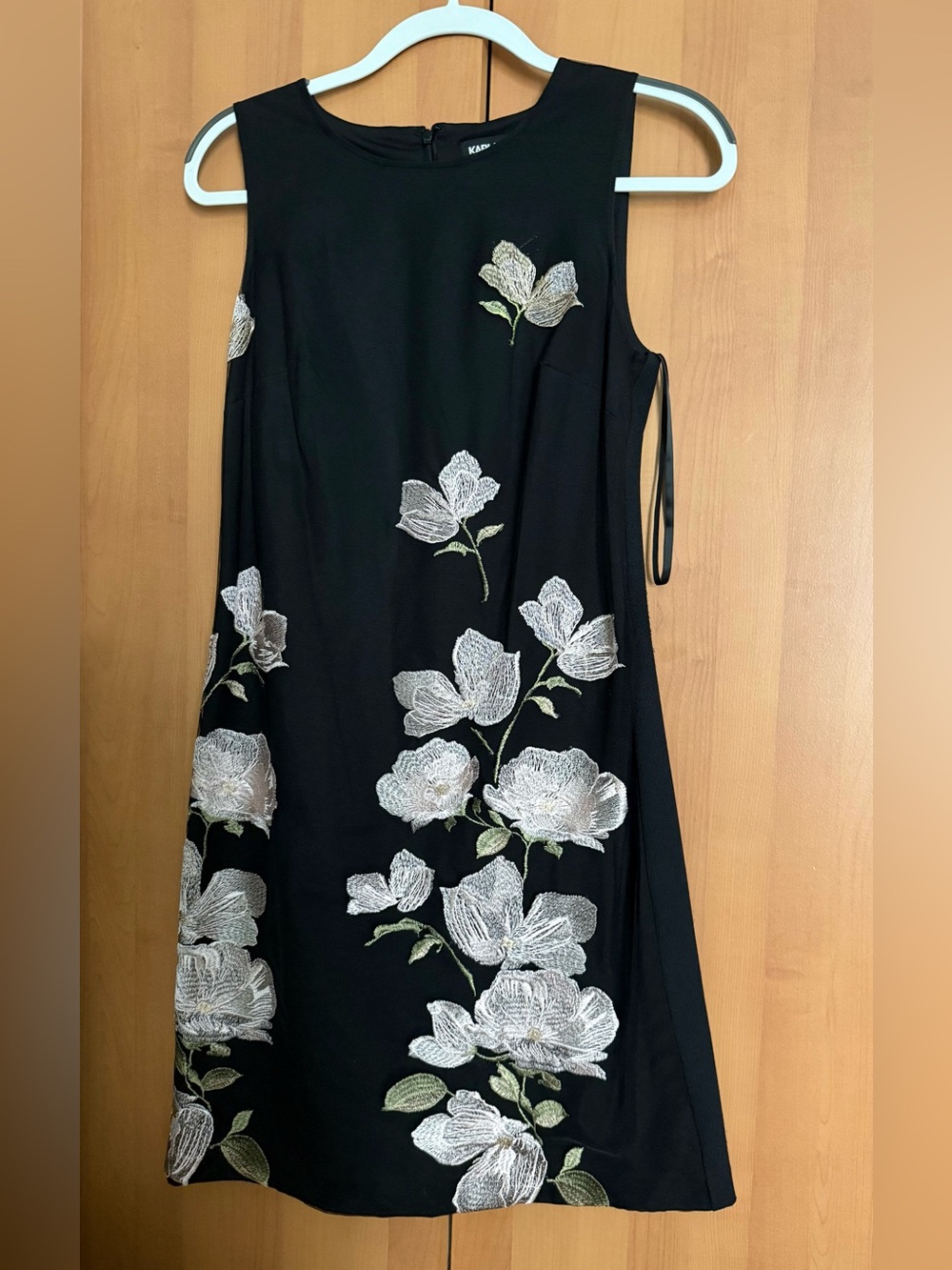 Karl Lagerfeld Black Midi Dress with White Floral Embroidery